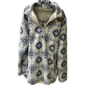 Pacsun Y2K 90’s PULLOVER FLLECE HIPPIE RETRO SZ XL BLUE(IVORY AESTHETIC CORE